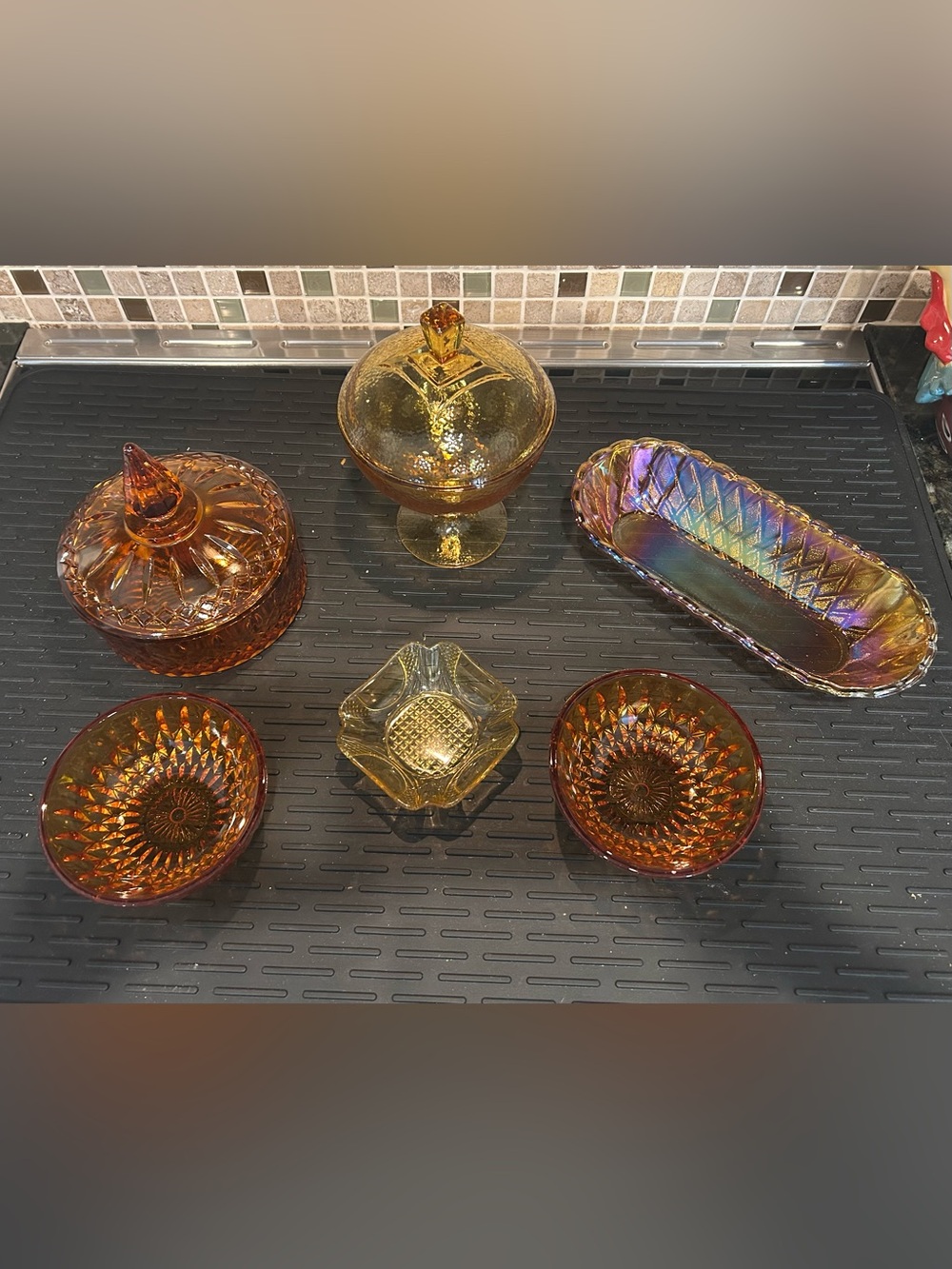 Lot of Vintage Amber Glass/Carnival Glass 6 pieces total